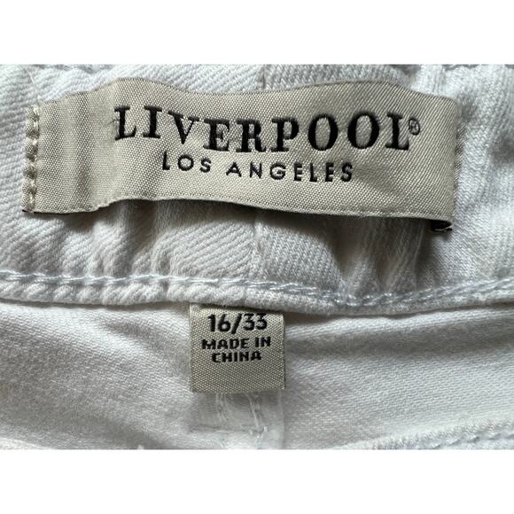 LIVERPOOL WOMENS 16 HANNAH CROP FLARE LACE HEM STRETCH DENIM JEAN WHITE NEW - Picture 3 of 11